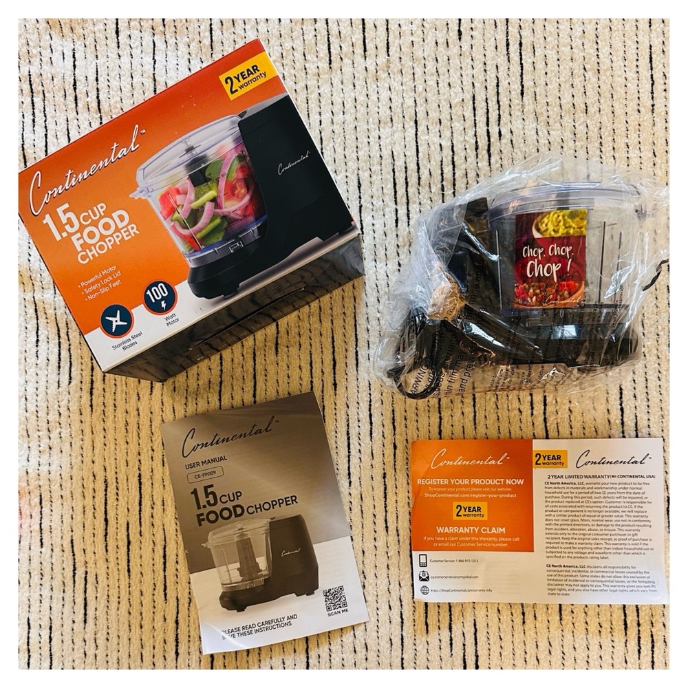 Mini Food Chopper Black Continental 1.5 Cup Electric NEW in box. - Picture 2 of 6